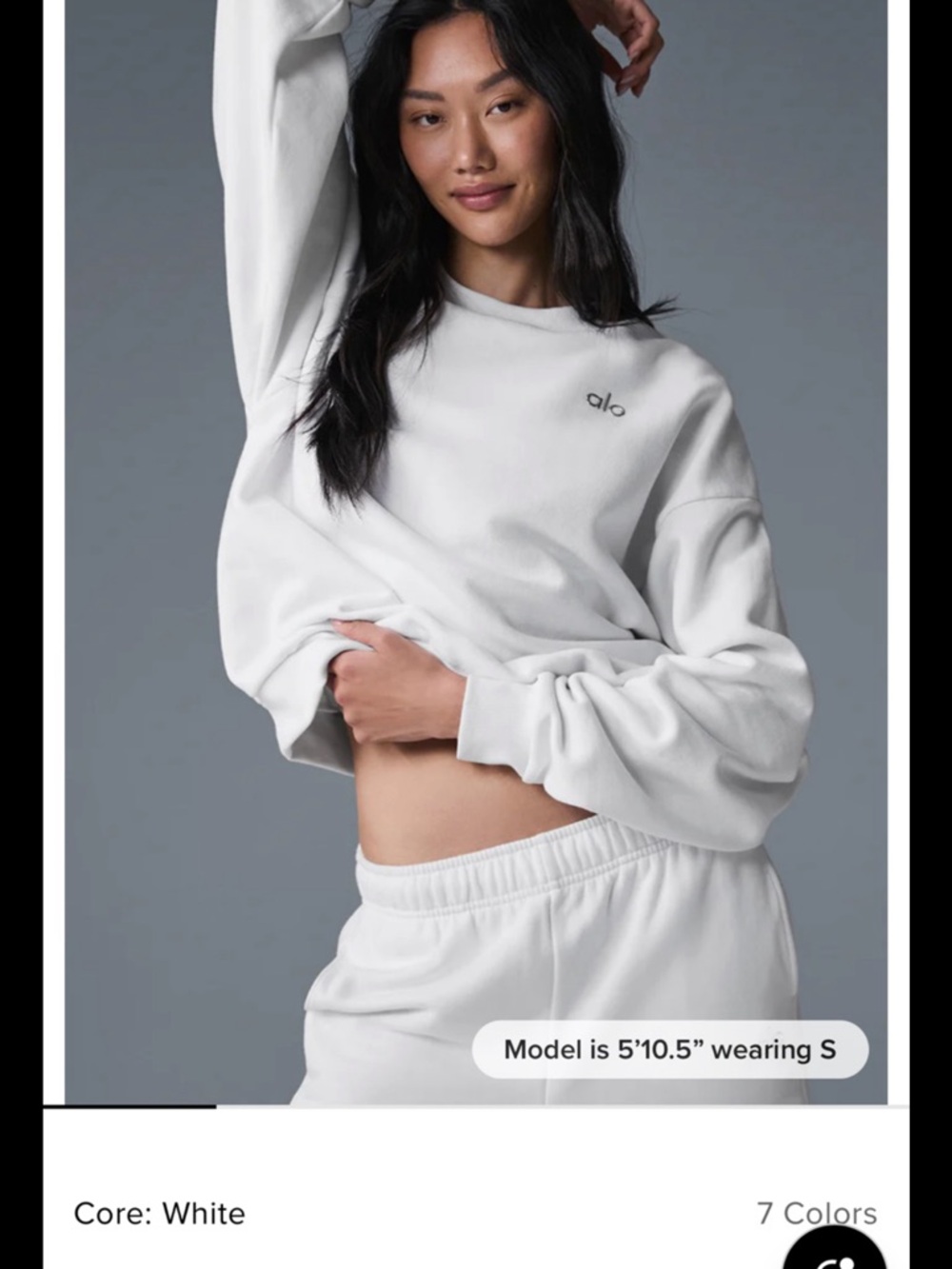 ALO Yoga White Cropped Crewneck Sweatshirt and pants